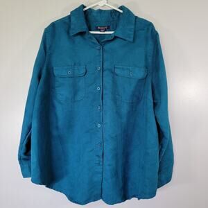 Faux Suede Button Shirt Womens 20W Teal Western Rodeo Country Office Romans